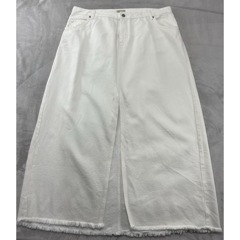 Pilcron Anthropologie Maxi Skirt Women 18W Off White Denim Madi Front Slit